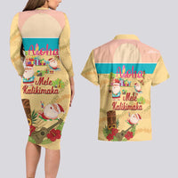 Aloha Hawaii Mele Kalikimaka Couples Matching Long Sleeve Bodycon Dress and Hawaiian Shirt Beachy Funny Santa Hawaiian Lei - Polynesian Pride