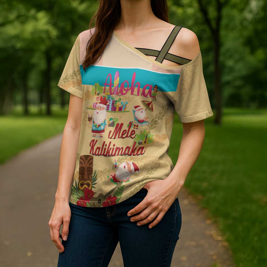 Aloha Hawaii Mele Kalikimaka Cross Shoulder Shirt Beachy Funny Santa Hawaiian Lei - Polynesian Pride