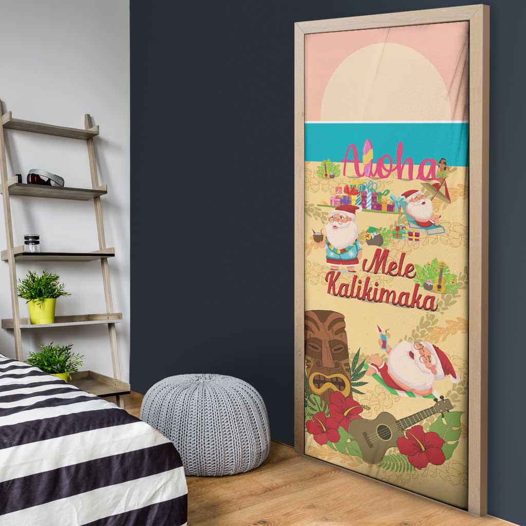 Aloha Hawaii Mele Kalikimaka Door Cover Beachy Funny Santa Hawaiian Lei - Polynesian Pride