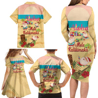 Aloha Hawaii Mele Kalikimaka Family Matching Long Sleeve Bodycon Dress and Hawaiian Shirt Beachy Funny Santa Hawaiian Lei - Polynesian Pride