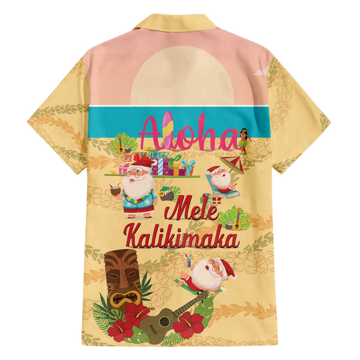 Aloha Hawaii Mele Kalikimaka Family Matching Off The Shoulder Long Sleeve Dress and Hawaiian Shirt Beachy Funny Santa Hawaiian Lei - Polynesian Pride