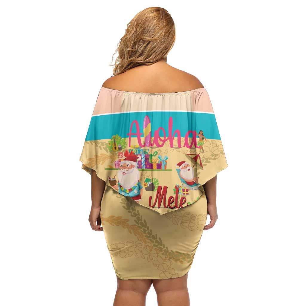 Aloha Hawaii Mele Kalikimaka Family Matching Off Shoulder Short Dress and Hawaiian Shirt Beachy Funny Santa Hawaiian Lei - Polynesian Pride