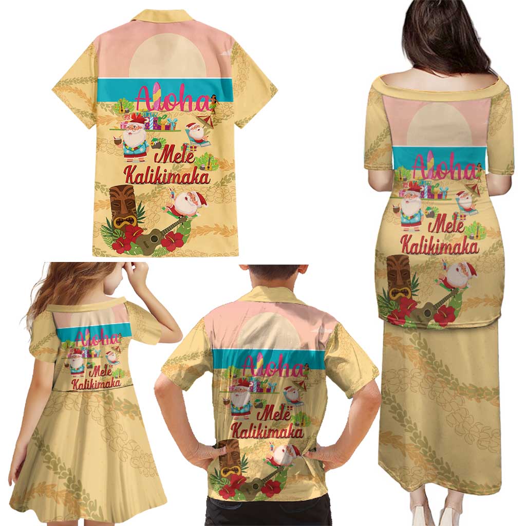 Aloha Hawaii Mele Kalikimaka Family Matching Puletasi and Hawaiian Shirt Beachy Funny Santa Hawaiian Lei - Polynesian Pride