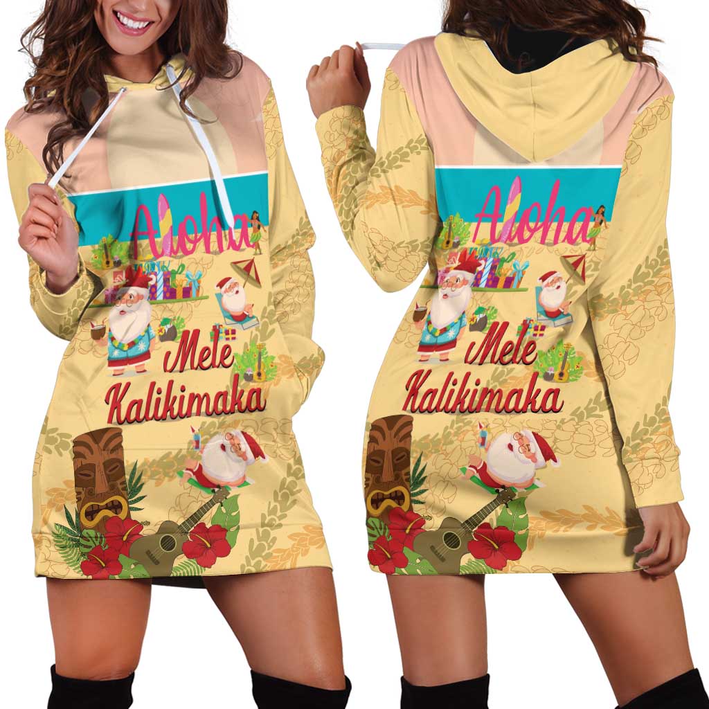 Aloha Hawaii Mele Kalikimaka Hoodie Dress Beachy Funny Santa Hawaiian Lei - Polynesian Pride