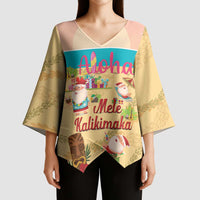 Aloha Hawaii Mele Kalikimaka Kimono Sleeve Blouse Beachy Funny Santa Hawaiian Lei - Polynesian Pride