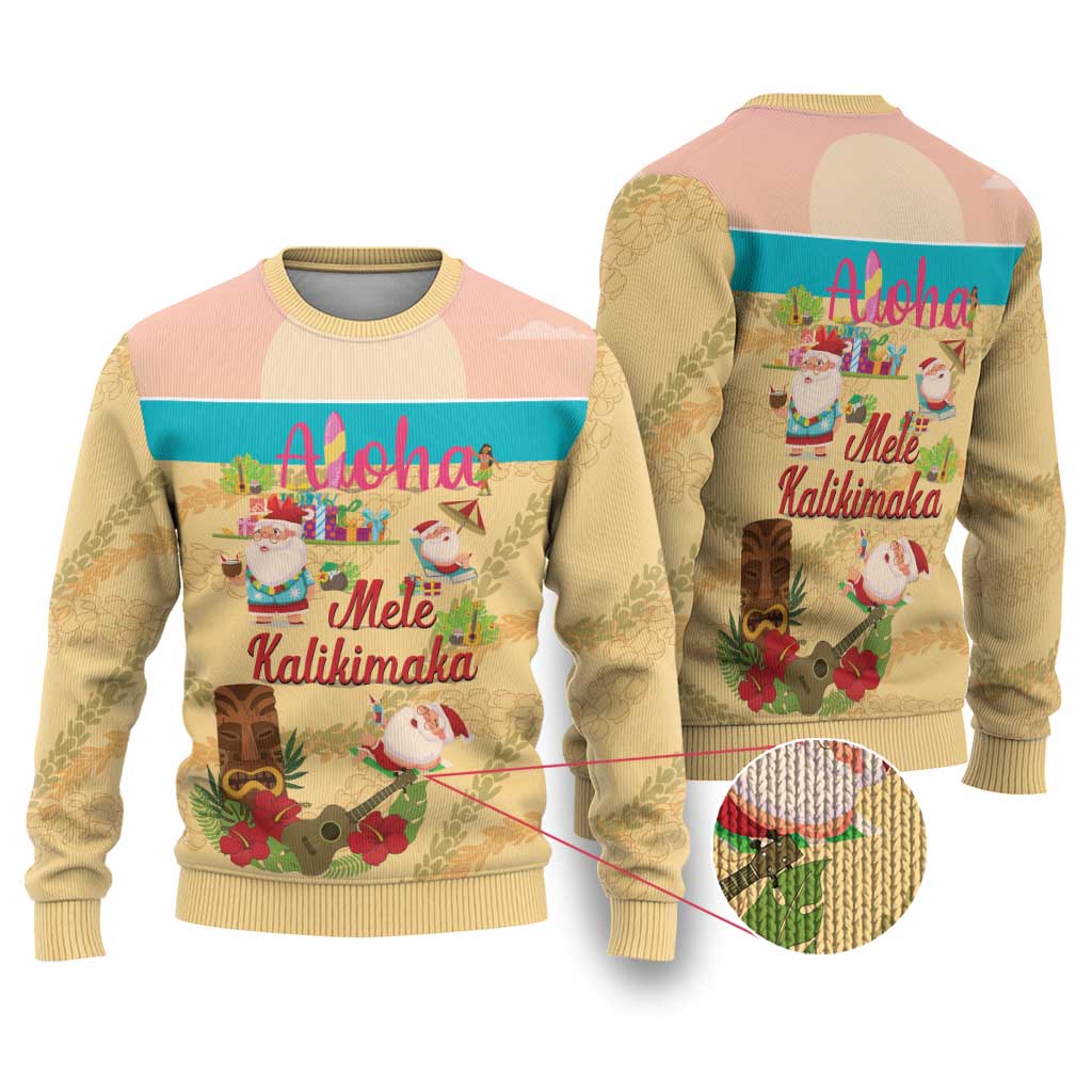 Aloha Hawaii Mele Kalikimaka Ugly Christmas Sweater Beachy Funny Santa Hawaiian Lei - Polynesian Pride