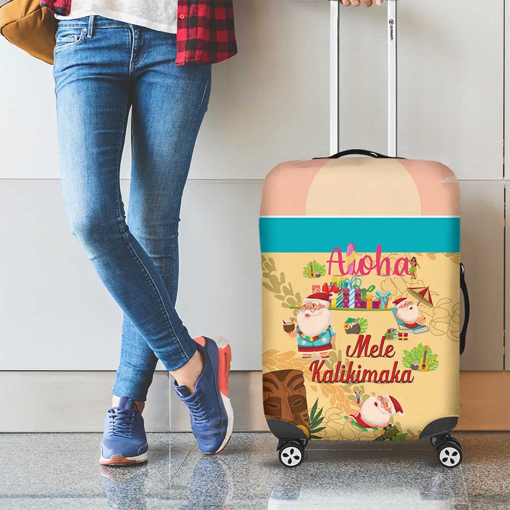 Aloha Hawaii Mele Kalikimaka Luggage Cover Beachy Funny Santa Hawaiian Lei - Polynesian Pride