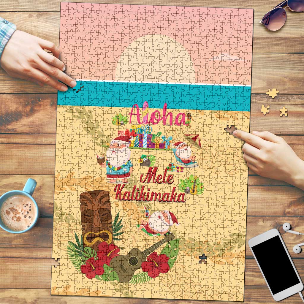 Aloha Hawaii Mele Kalikimaka Puzzle Beachy Funny Santa Hawaiian Lei - Polynesian Pride