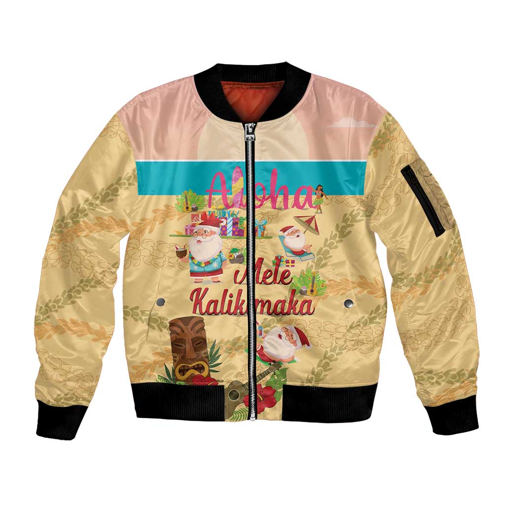 Aloha Hawaii Mele Kalikimaka Sleeve Zip Bomber Jacket Beachy Funny Santa Hawaiian Lei - Polynesian Pride