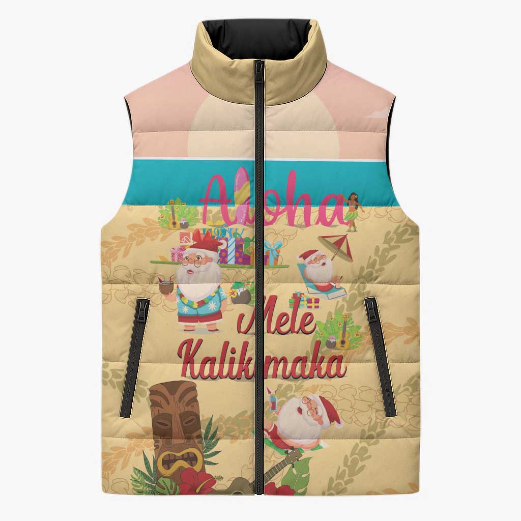 Aloha Hawaii Mele Kalikimaka Sleeveless Puffer Jacket Beachy Funny Santa Hawaiian Lei - Polynesian Pride