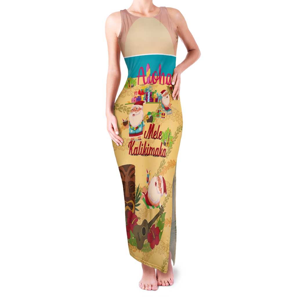 Aloha Hawaii Mele Kalikimaka Tank Maxi Dress Beachy Funny Santa Hawaiian Lei - Polynesian Pride
