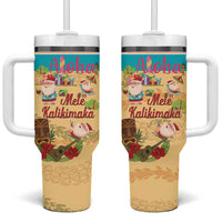 Aloha Hawaii Mele Kalikimaka Tumbler With Handle Beachy Funny Santa Hawaiian Lei - Polynesian Pride