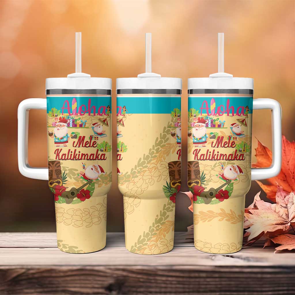 Aloha Hawaii Mele Kalikimaka Tumbler With Handle Beachy Funny Santa Hawaiian Lei - Polynesian Pride