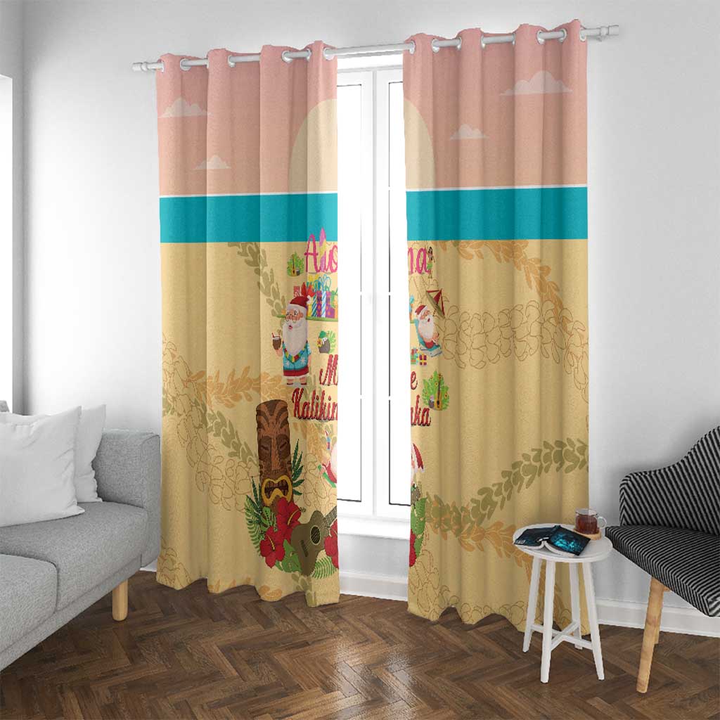 Aloha Hawaii Mele Kalikimaka Window Curtain Beachy Funny Santa Hawaiian Lei - Polynesian Pride