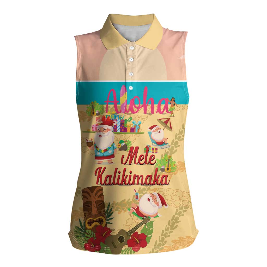 Aloha Hawaii Mele Kalikimaka Women Sleeveless Polo Shirt Beachy Funny Santa Hawaiian Lei - Polynesian Pride