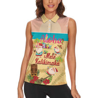 Aloha Hawaii Mele Kalikimaka Women Sleeveless Polo Shirt Beachy Funny Santa Hawaiian Lei - Polynesian Pride