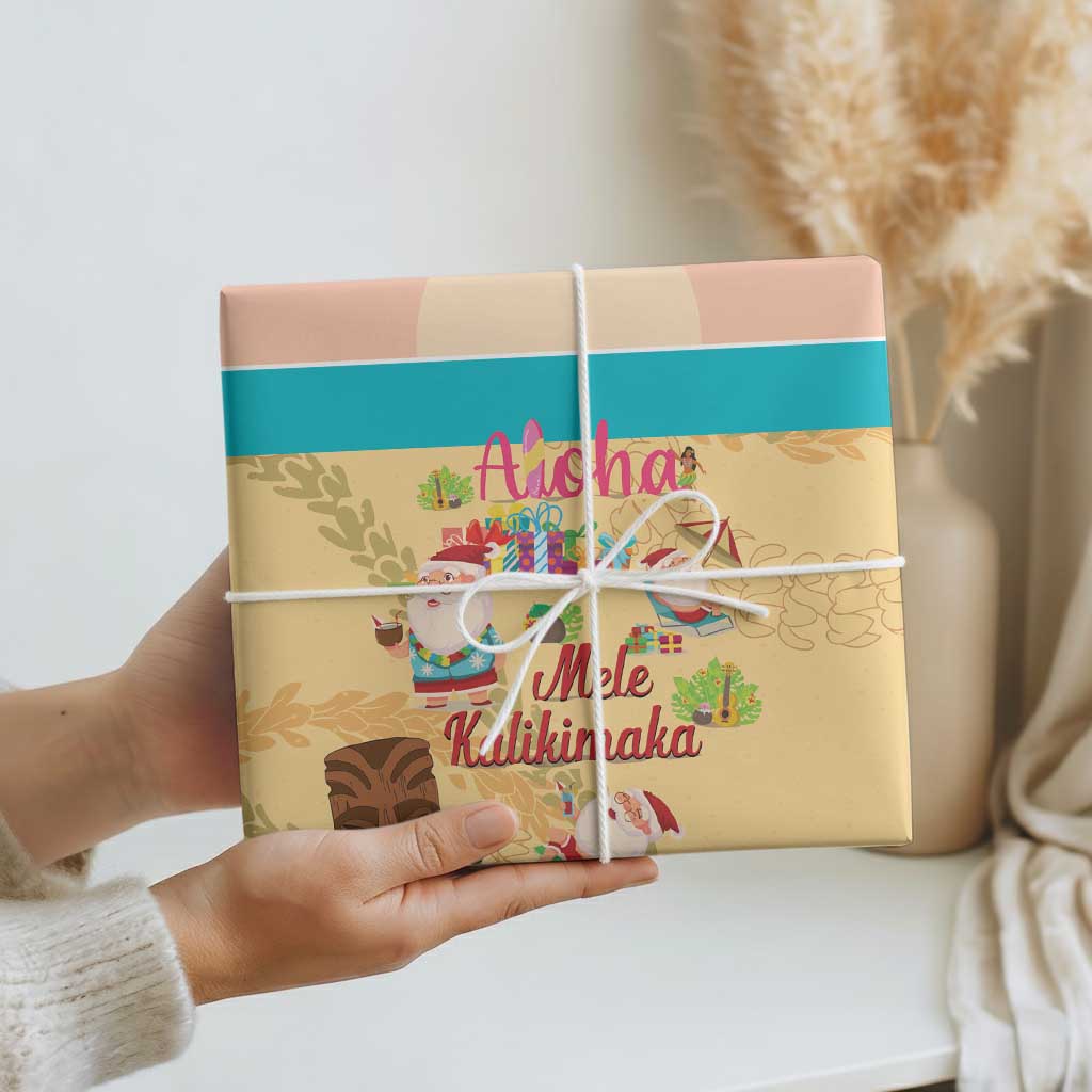 Aloha Hawaii Mele Kalikimaka Wrapping Paper Beachy Funny Santa Hawaiian Lei - Polynesian Pride