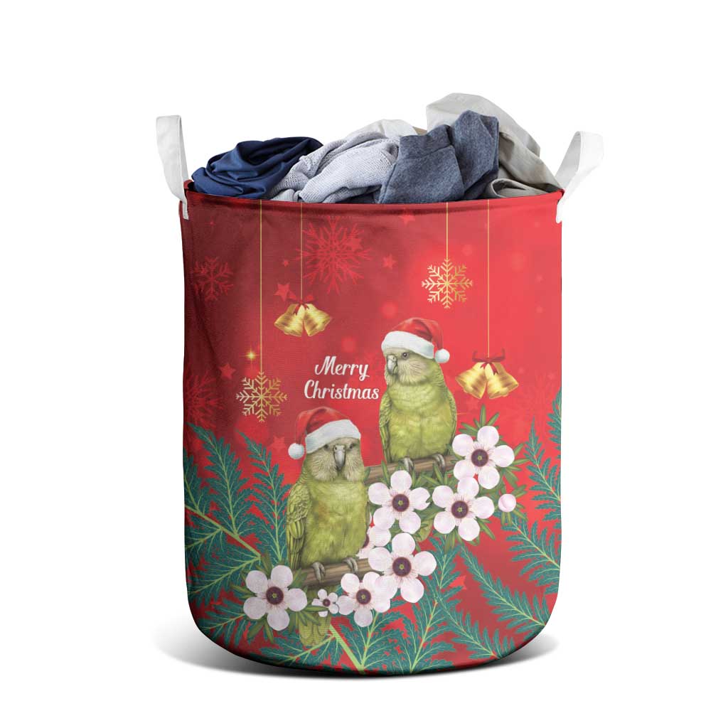 New Zealand Kakapo Christmas Laundry Basket Owl Parrot Santa Sliver Fern Manuka - Red - Polynesian Pride