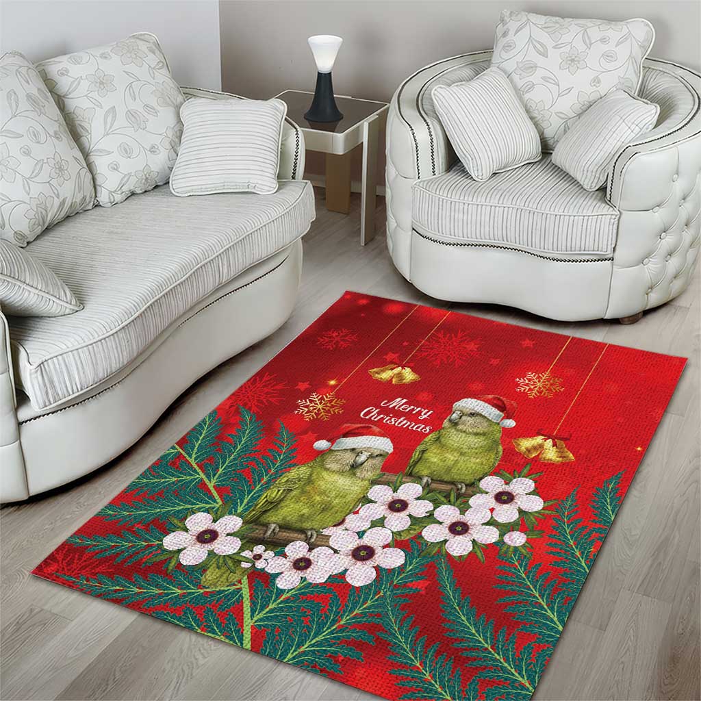 New Zealand Kakapo Christmas Area Rug Owl Parrot Santa Sliver Fern Manuka - Red - Polynesian Pride