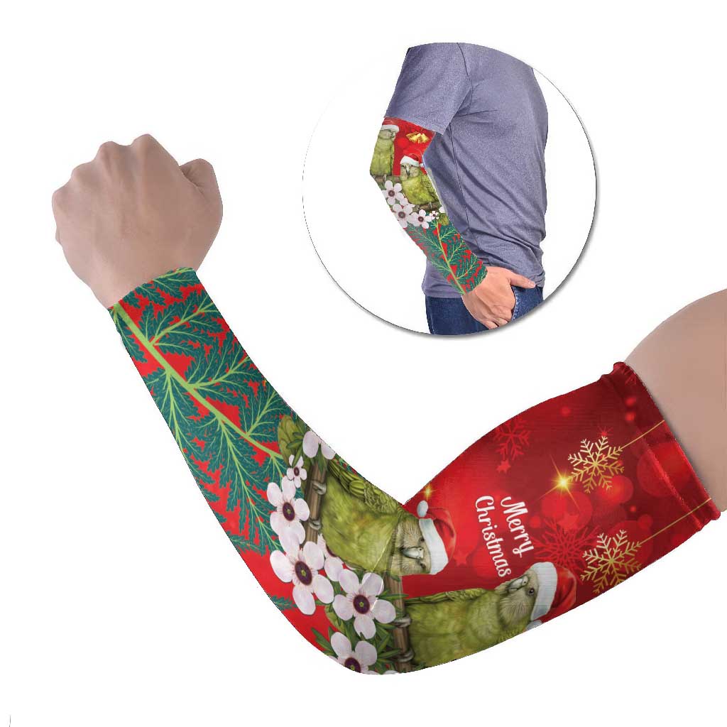 New Zealand Kakapo Christmas Arm Sleeves Owl Parrot Santa Sliver Fern Manuka - Red - Polynesian Pride