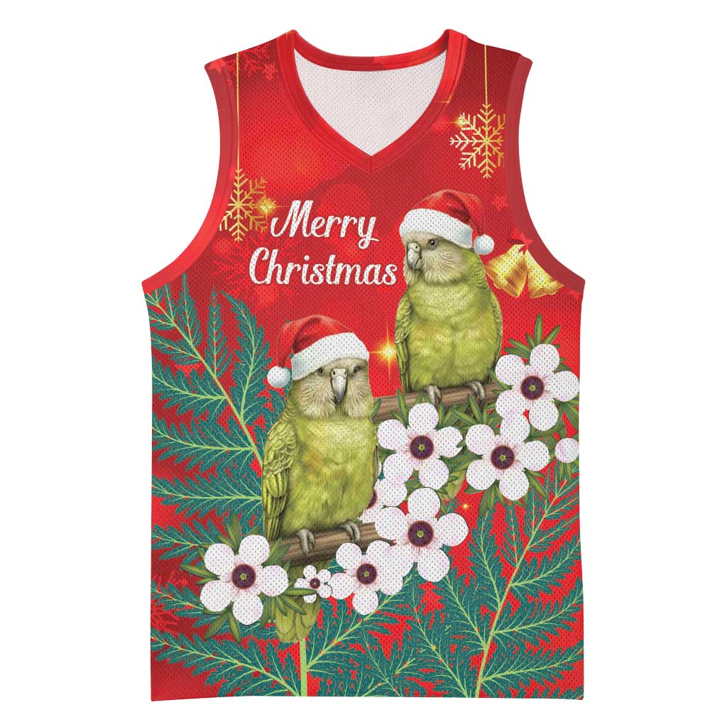 New Zealand Kakapo Christmas Basketball Jersey Owl Parrot Santa Sliver Fern Manuka - Red - Polynesian Pride