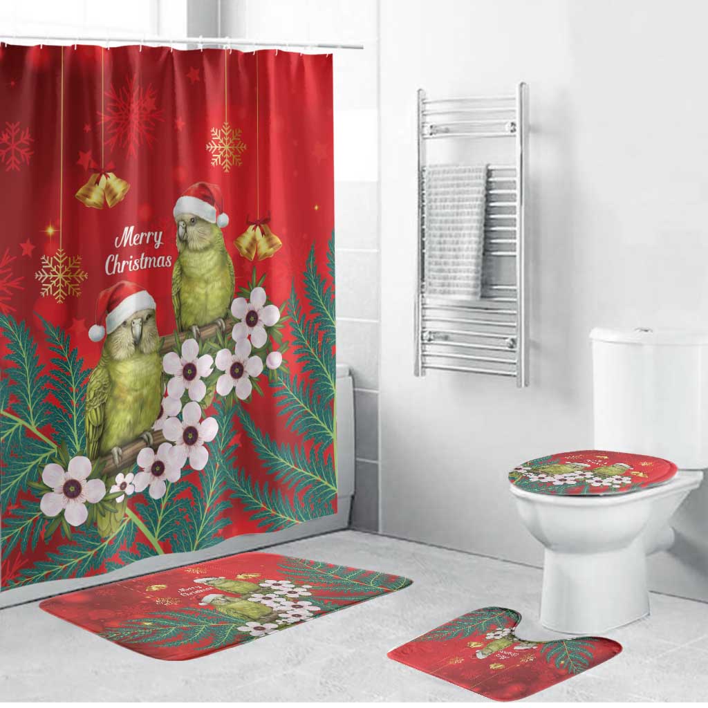 New Zealand Kakapo Christmas Bathroom Set Owl Parrot Santa Sliver Fern Manuka - Red - Polynesian Pride