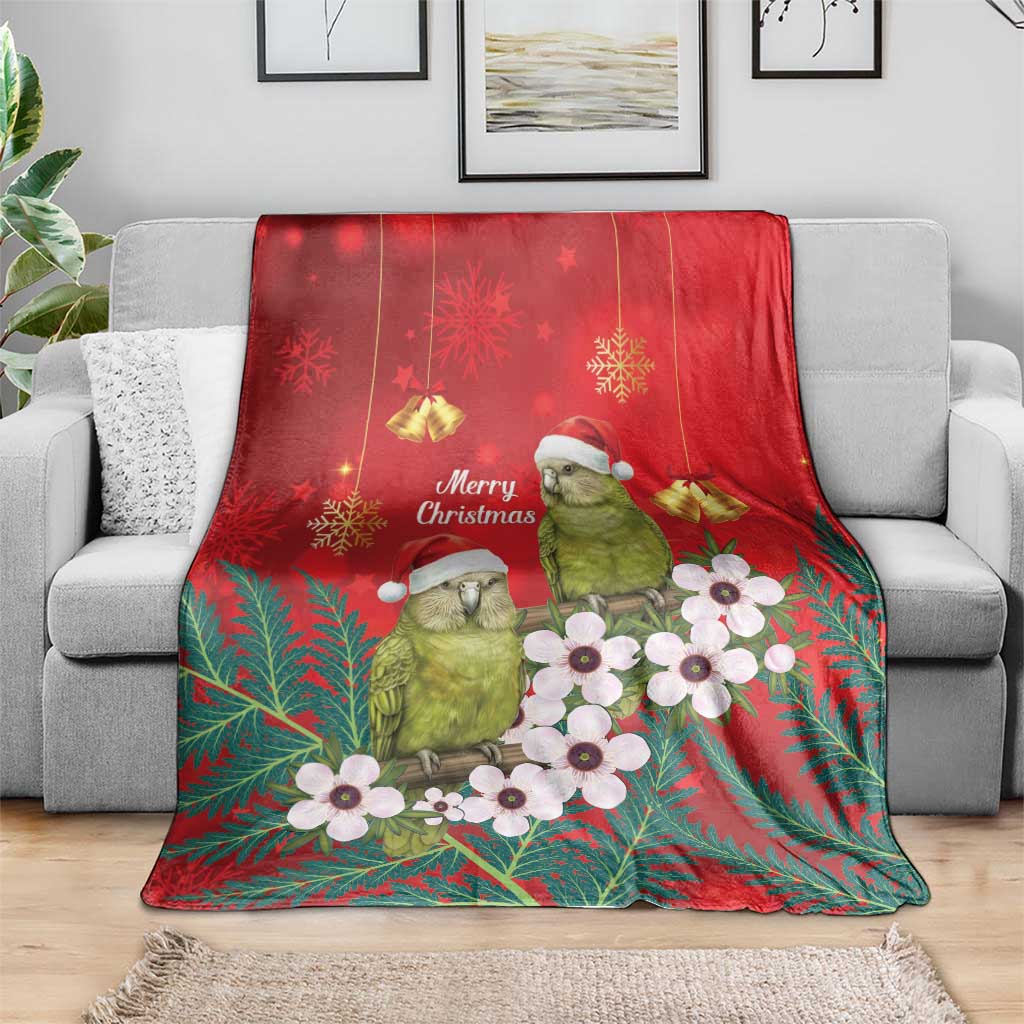 New Zealand Kakapo Christmas Blanket Owl Parrot Santa Sliver Fern Manuka - Red - Polynesian Pride