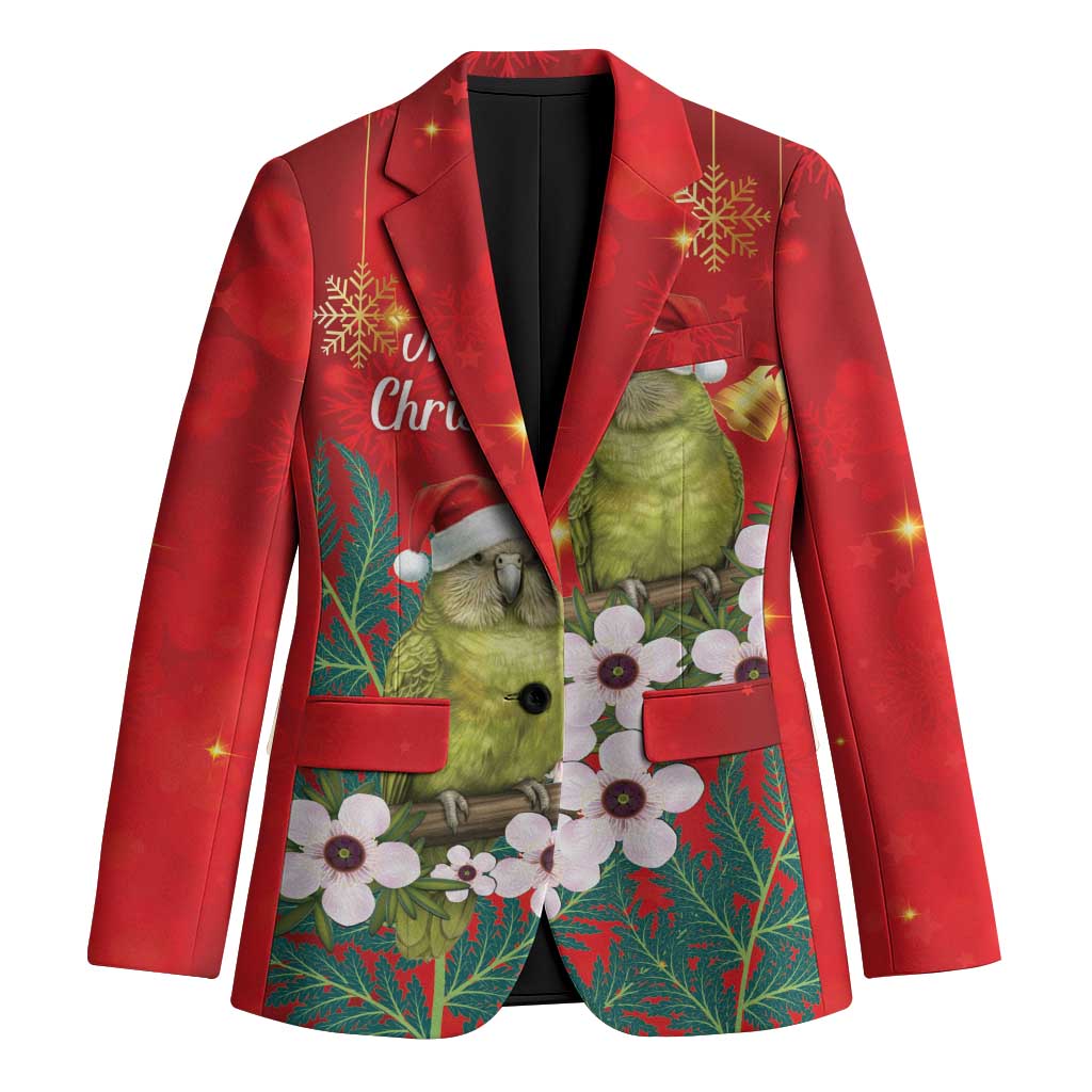 New Zealand Kakapo Christmas Blazer Owl Parrot Santa Sliver Fern Manuka - Red - Polynesian Pride