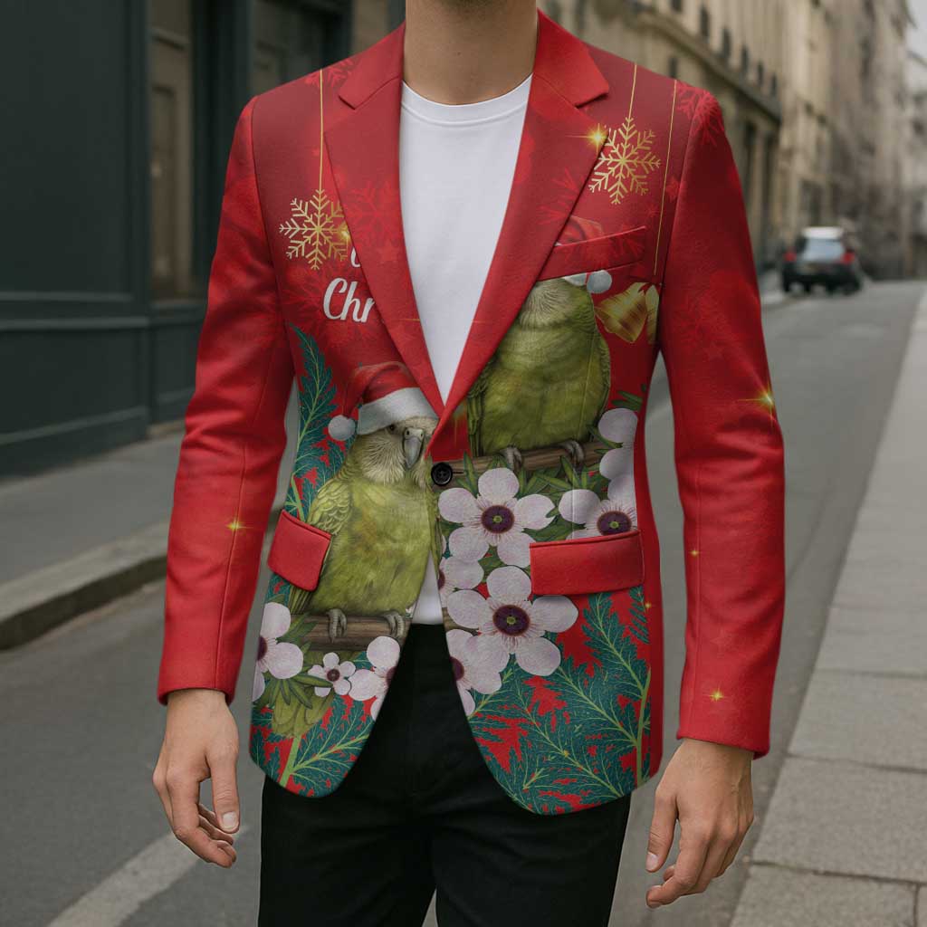 New Zealand Kakapo Christmas Blazer Owl Parrot Santa Sliver Fern Manuka - Red - Polynesian Pride