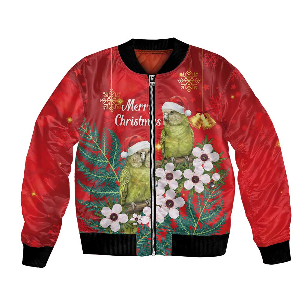 New Zealand Kakapo Christmas Bomber Jacket Owl Parrot Santa Sliver Fern Manuka - Red - Polynesian Pride