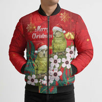 New Zealand Kakapo Christmas Bomber Puffer Jacket Owl Parrot Santa Sliver Fern Manuka - Red - Polynesian Pride