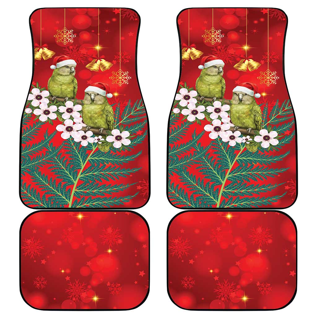 New Zealand Kakapo Christmas Car Mats Owl Parrot Santa Sliver Fern Manuka - Red - Polynesian Pride