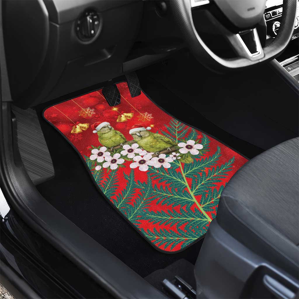 New Zealand Kakapo Christmas Car Mats Owl Parrot Santa Sliver Fern Manuka - Red - Polynesian Pride