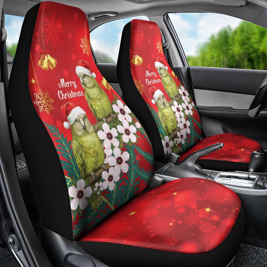 New Zealand Kakapo Christmas Car Seat Cover Owl Parrot Santa Sliver Fern Manuka - Red - Polynesian Pride