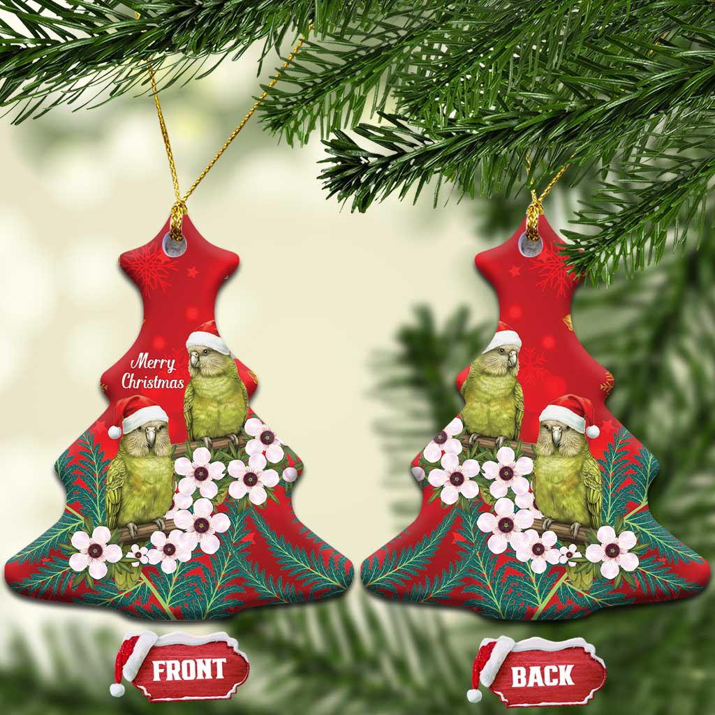 New Zealand Kakapo Christmas Ceramic Ornament Owl Parrot Santa Sliver Fern Manuka - Red - Polynesian Pride