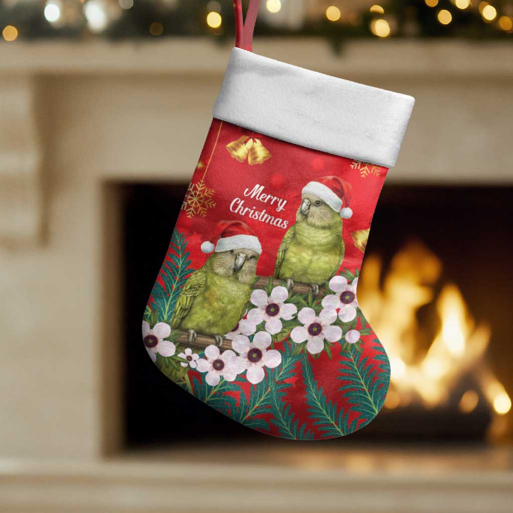 New Zealand Kakapo Christmas Stocking Owl Parrot Santa Sliver Fern Manuka - Red - Polynesian Pride
