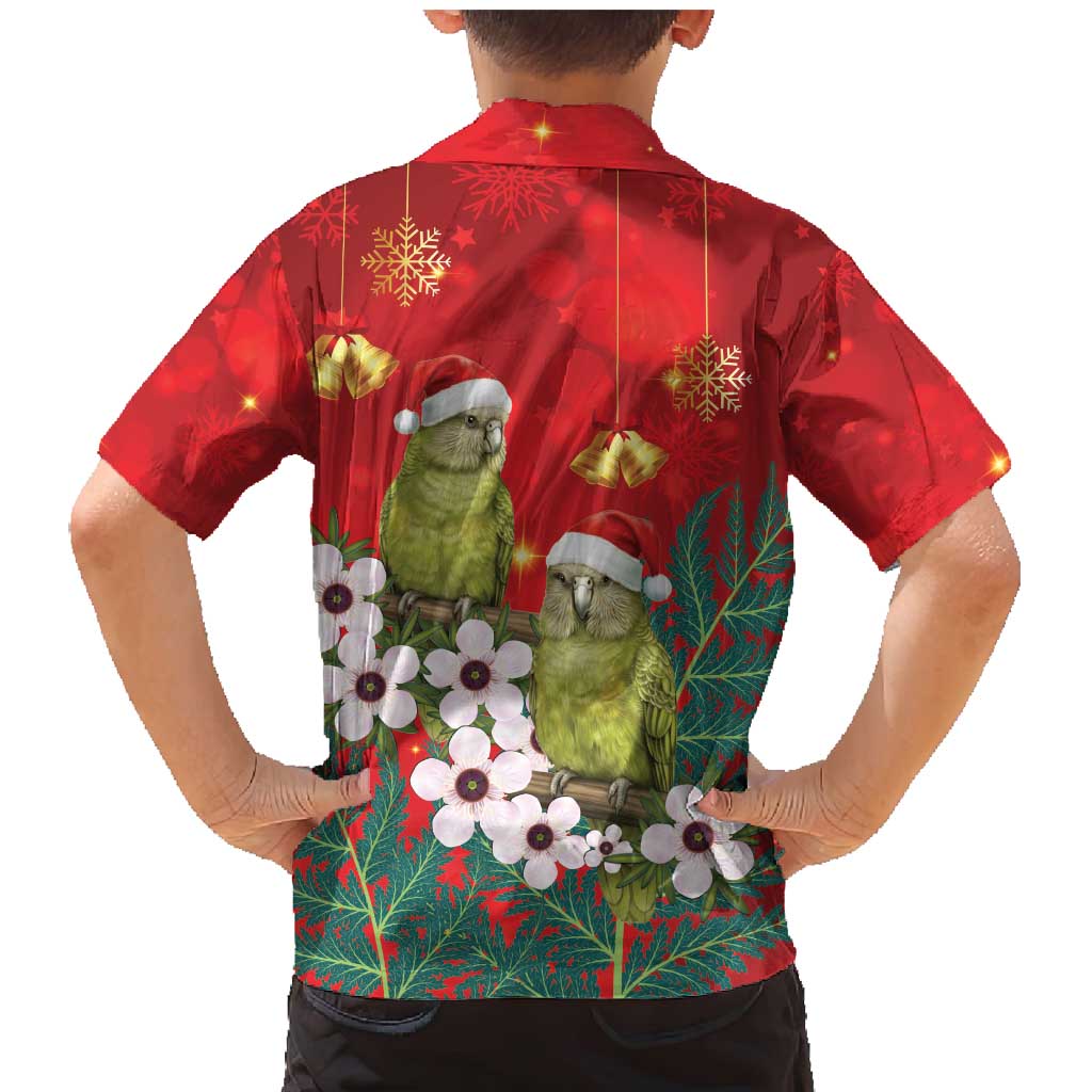 New Zealand Kakapo Christmas Family Matching Mermaid Dress and Hawaiian Shirt Owl Parrot Santa Sliver Fern Manuka - Red - Polynesian Pride