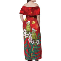 New Zealand Kakapo Christmas Family Matching Off Shoulder Maxi Dress and Hawaiian Shirt Owl Parrot Santa Sliver Fern Manuka - Red - Polynesian Pride