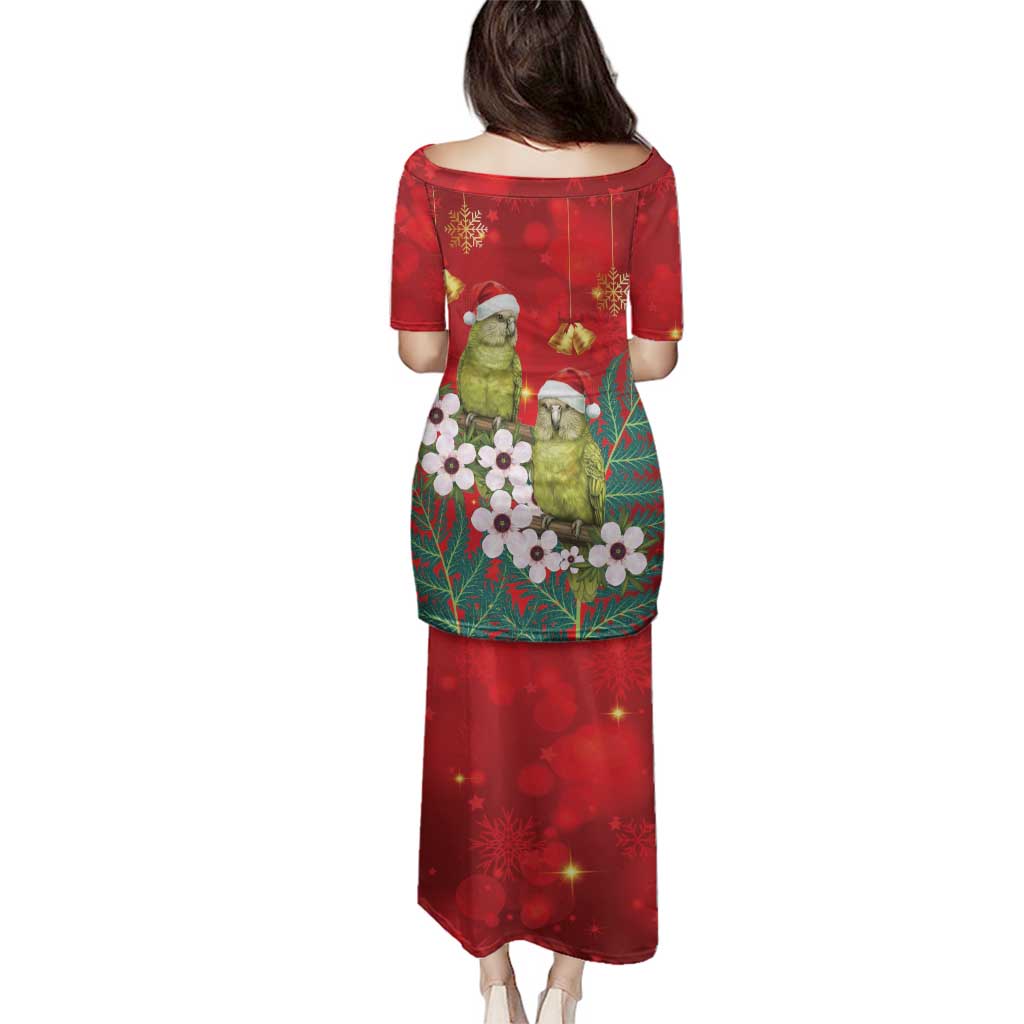 New Zealand Kakapo Christmas Family Matching Puletasi and Hawaiian Shirt Owl Parrot Santa Sliver Fern Manuka - Red - Polynesian Pride