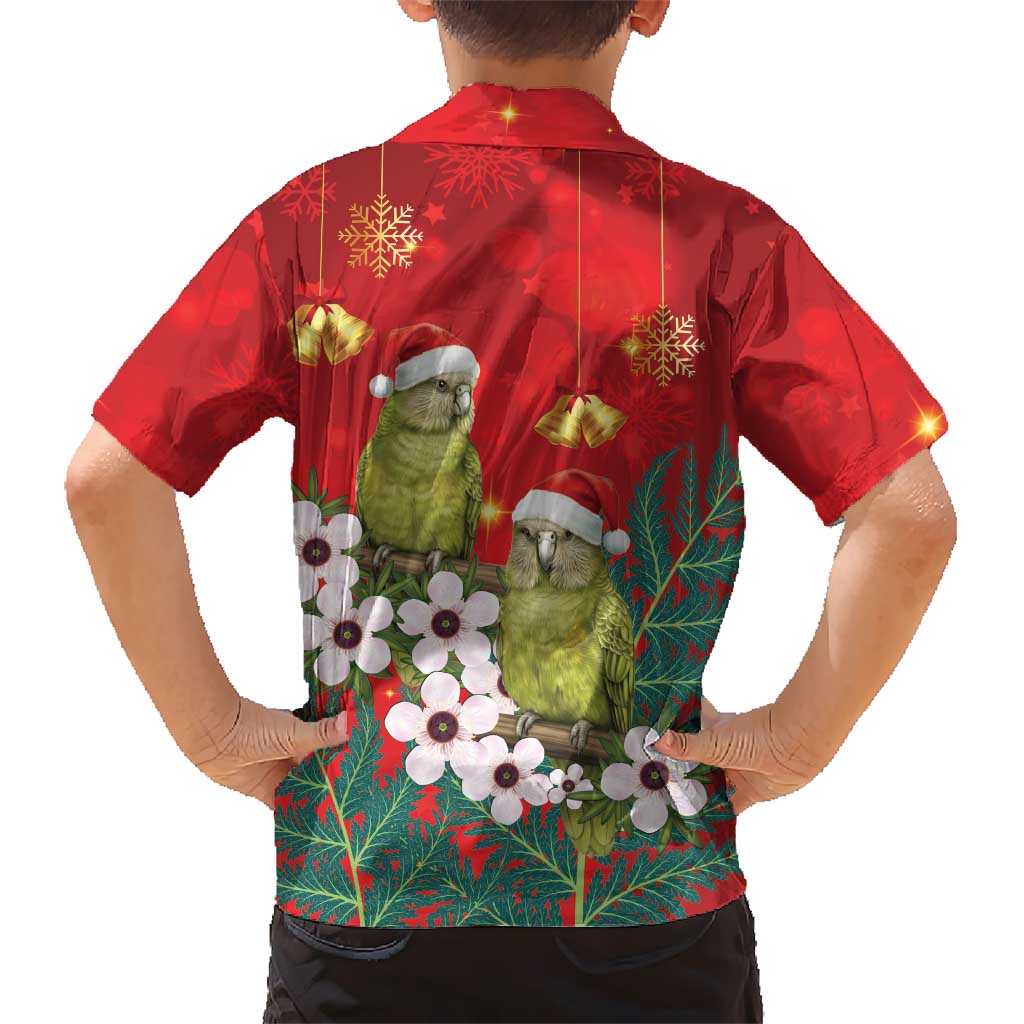 New Zealand Kakapo Christmas Family Matching Summer Maxi Dress and Hawaiian Shirt Owl Parrot Santa Sliver Fern Manuka - Red LT14 - Polynesian Pride