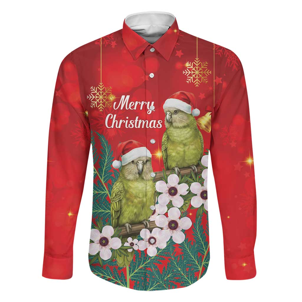 New Zealand Kakapo Christmas Family Matching Summer Maxi Dress and Hawaiian Shirt Owl Parrot Santa Sliver Fern Manuka - Red LT14 Dad's Shirt - Long Sleeve Red - Polynesian Pride