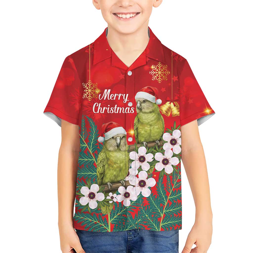 New Zealand Kakapo Christmas Family Matching Summer Maxi Dress and Hawaiian Shirt Owl Parrot Santa Sliver Fern Manuka - Red LT14 - Polynesian Pride