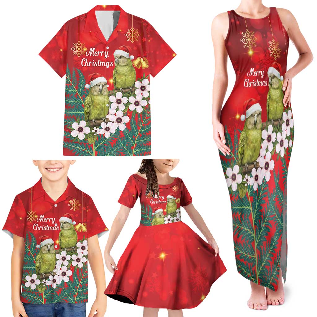 New Zealand Kakapo Christmas Family Matching Tank Maxi Dress and Hawaiian Shirt Owl Parrot Santa Sliver Fern Manuka - Red - Polynesian Pride