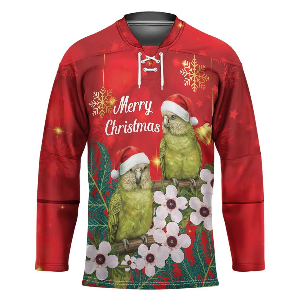 New Zealand Kakapo Christmas Hockey Jersey Owl Parrot Santa Sliver Fern Manuka - Red - Polynesian Pride
