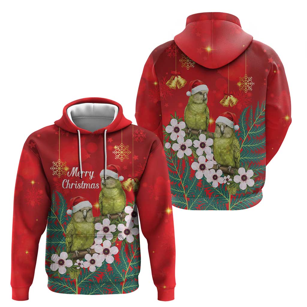 New Zealand Kakapo Christmas Hoodie Owl Parrot Santa Sliver Fern Manuka - Red - Polynesian Pride