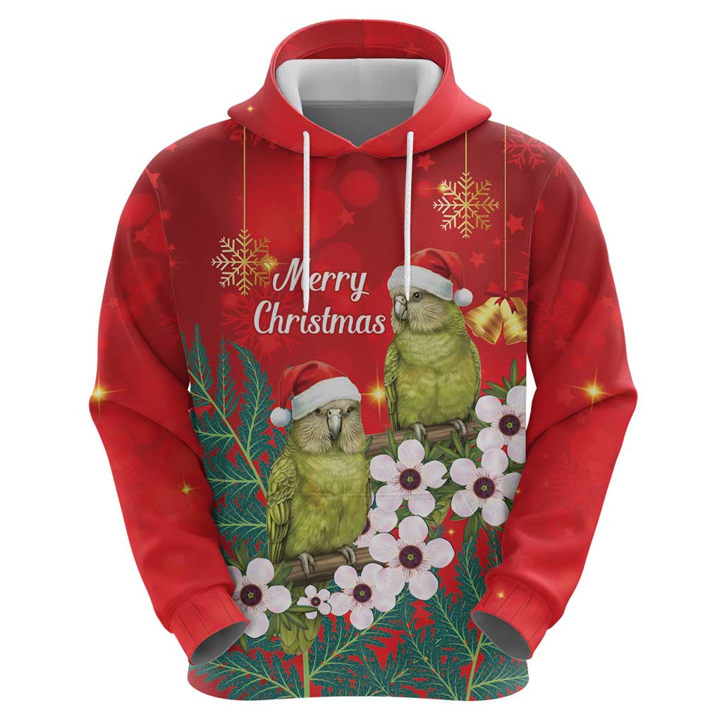 New Zealand Kakapo Christmas Hoodie Owl Parrot Santa Sliver Fern Manuka - Red - Polynesian Pride