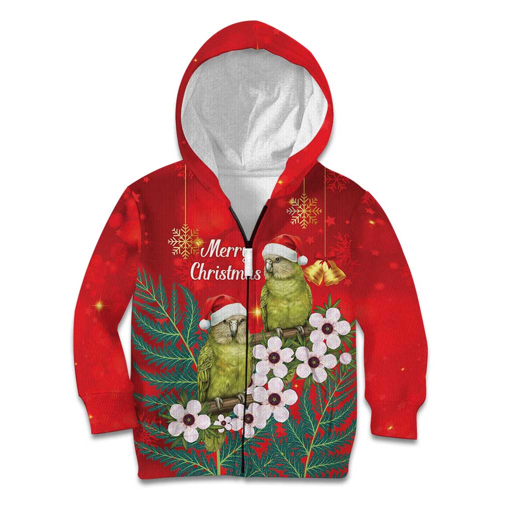 New Zealand Kakapo Christmas Kid Hoodie Owl Parrot Santa Sliver Fern Manuka - Red - Polynesian Pride