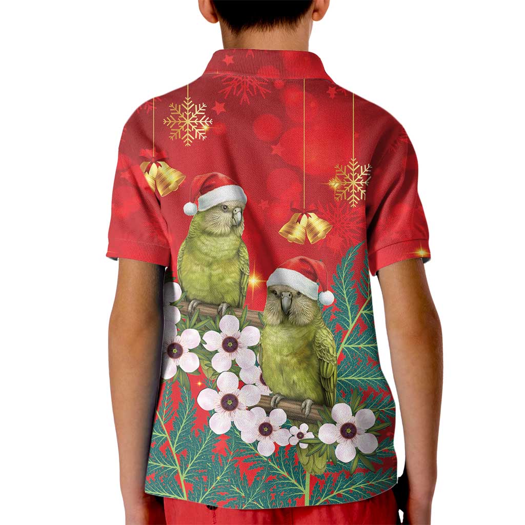 New Zealand Kakapo Christmas Kid Polo Shirt Owl Parrot Santa Sliver Fern Manuka - Red - Polynesian Pride