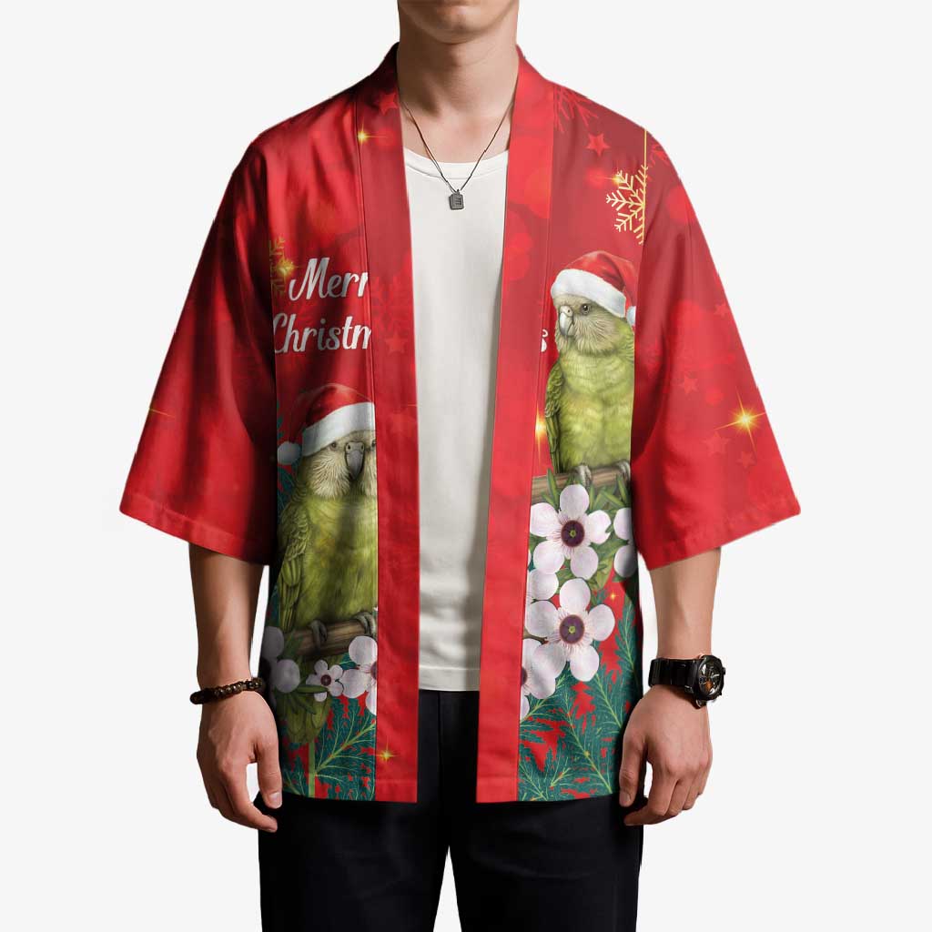 New Zealand Kakapo Christmas Kimono Owl Parrot Santa Sliver Fern Manuka - Red - Polynesian Pride