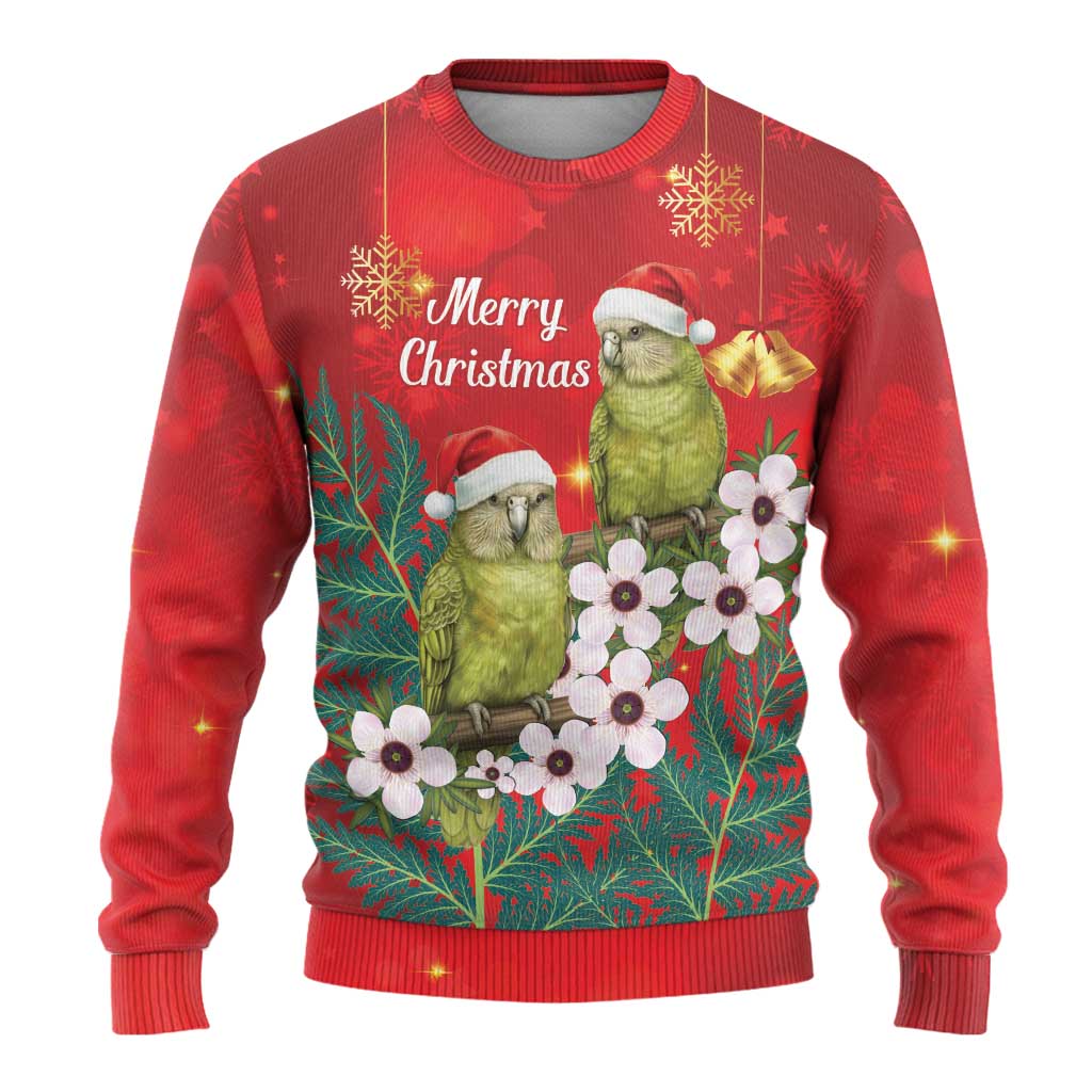 New Zealand Kakapo Christmas Ugly Christmas Sweater Owl Parrot Santa Sliver Fern Manuka - Red - Polynesian Pride